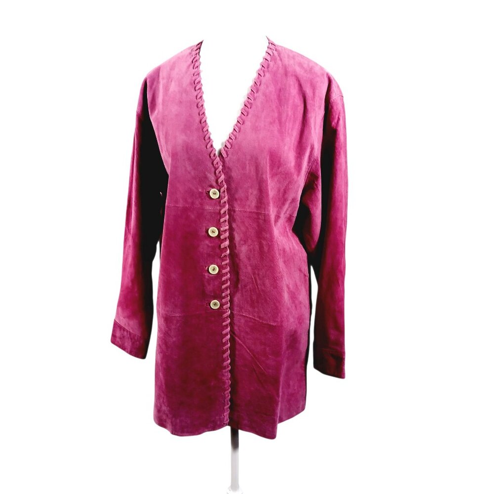 Vintage Apart Genuine Suede Jacket W/ Whipstitch Detail Dusty Rose Size Med. EUC